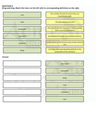 QUESTION 8
Drag and drop. Match the items on the left with its corresponding definition on the right.
Answer
 
