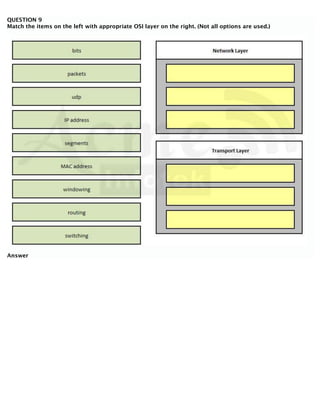 QUESTION 9
Match the items on the left with appropriate OSI layer on the right. (Not all options are used.)
Answer
 