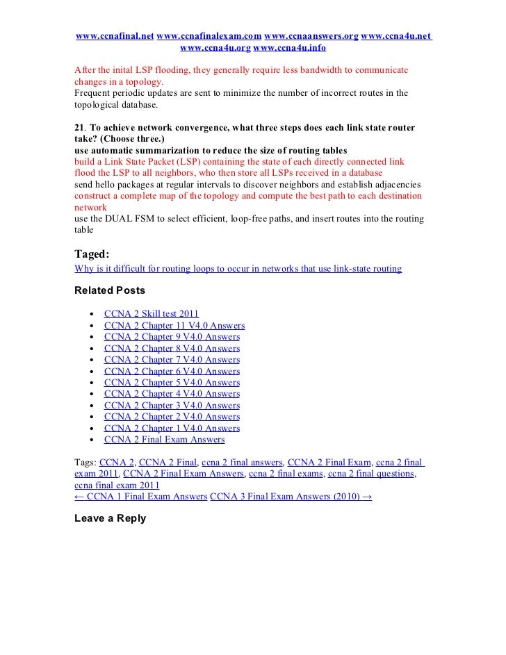 Ccna 2 Chapter 10 Exam