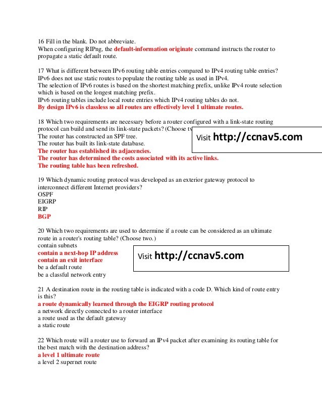 Ccna 2 Chapter 7 Exam Answers