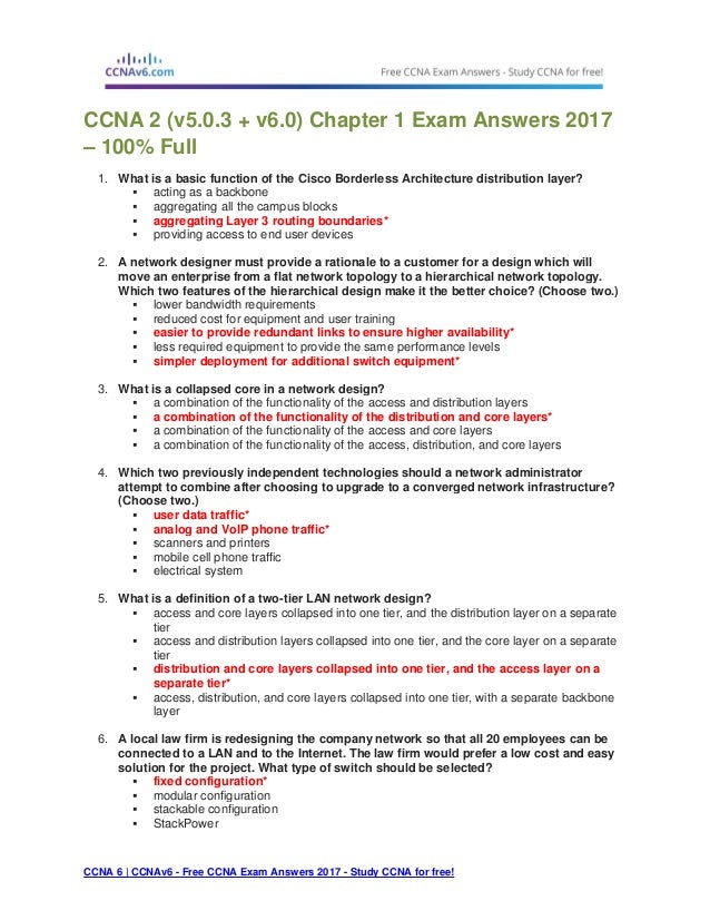 Ccna 2 V5 0 3 V6 0 Chapter 1 Exam Answers 2017 100 Full