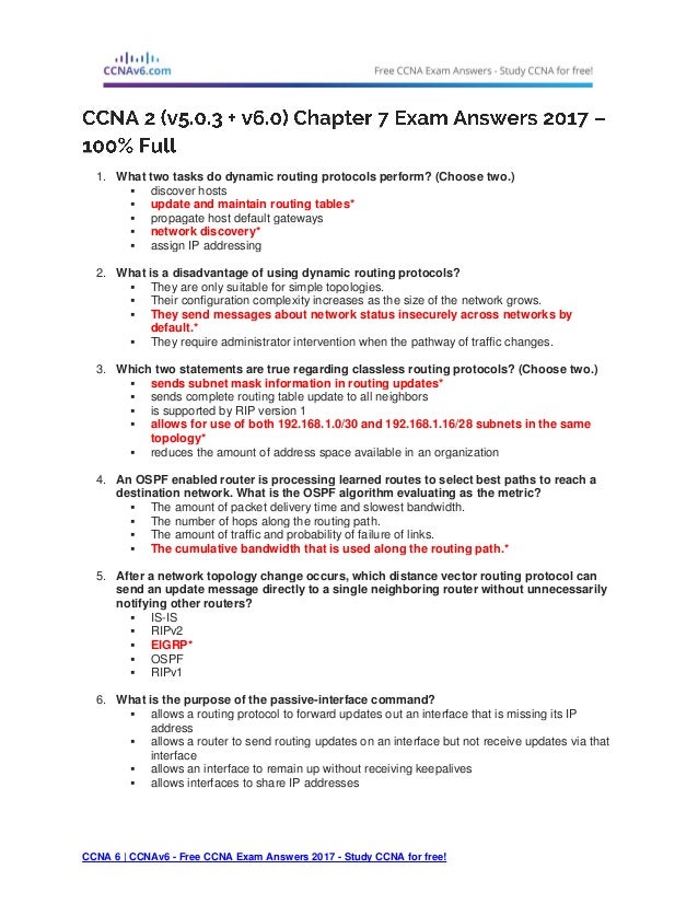 Ccna 2 Chapter 7 Exam Answers