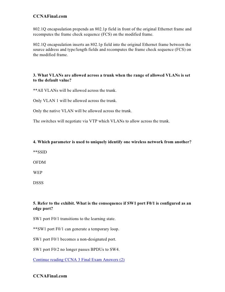 Ccna 3 Final Exam Answers