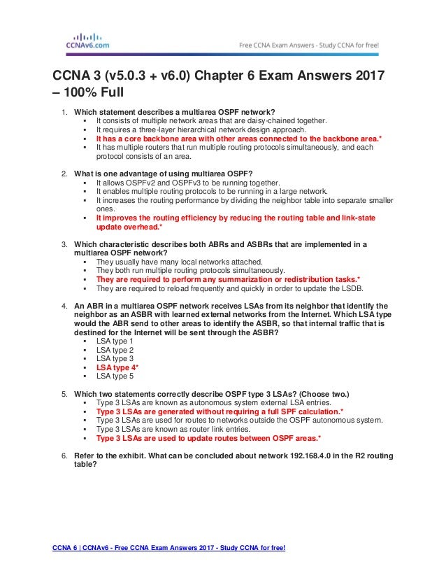 Cisco Ccna Chapter 6 Exam Answers