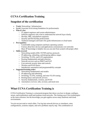 CCNA Certification Training: From Learning to Career Success | PDF