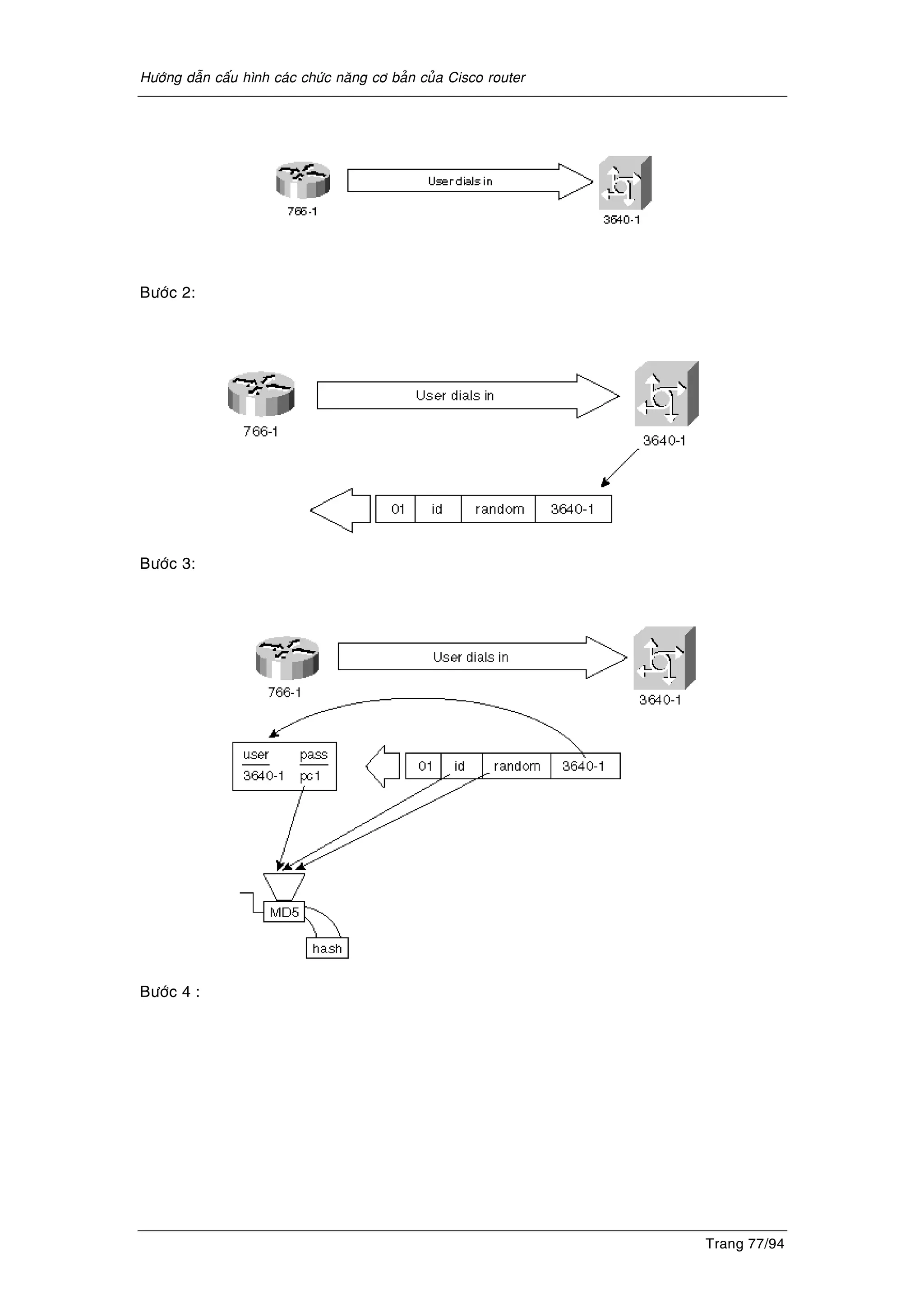 Höôùng daãn caáu hình caùc chöùc naêng cô baûn cuûa Cisco router
Trang 77/94
Böôùc 2:
Böôùc 3:
Böôùc 4 :
 