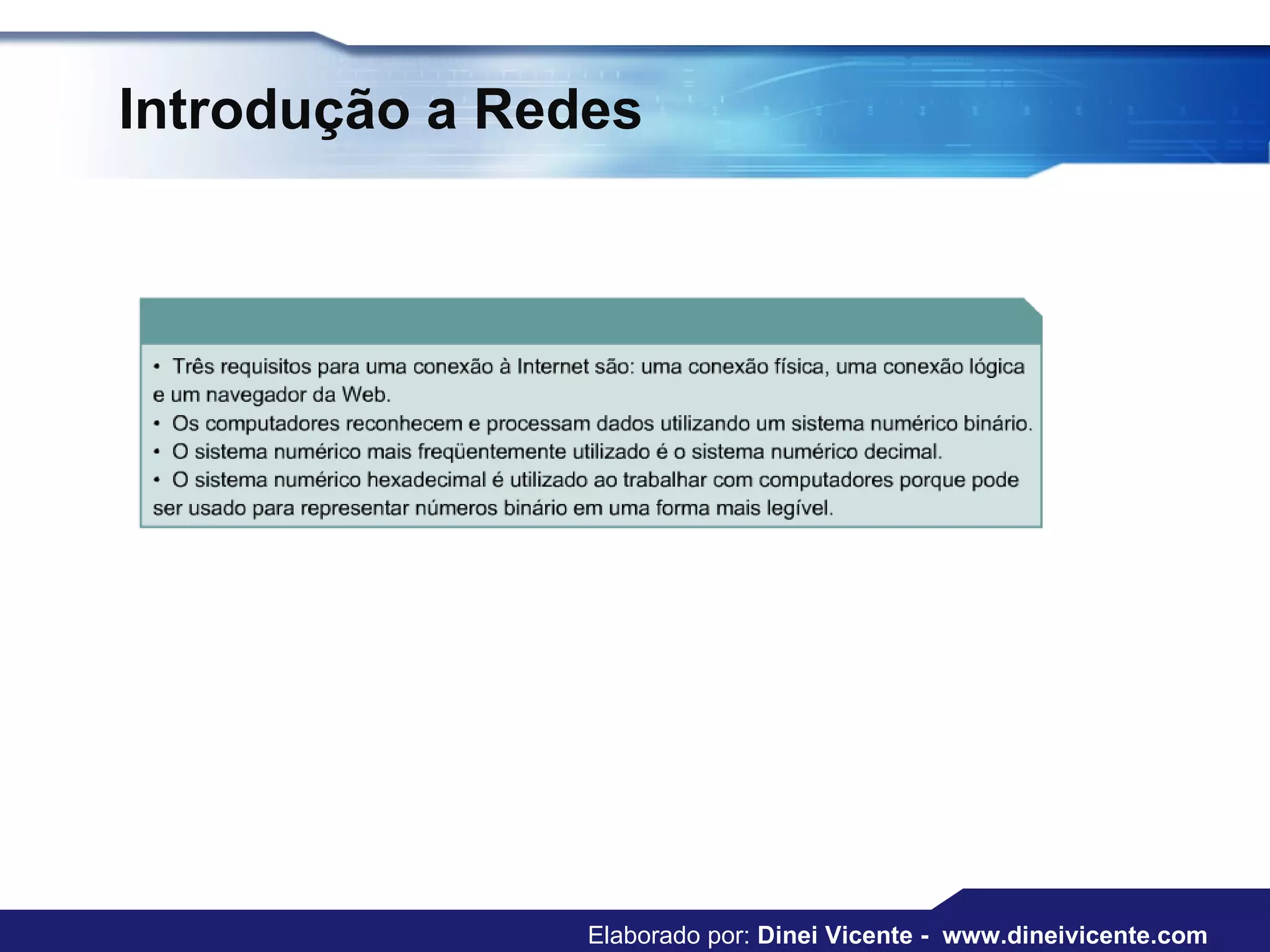 Introdução a Redes  Elaborado por:  Dinei Vicente -  www.dineivicente.com 