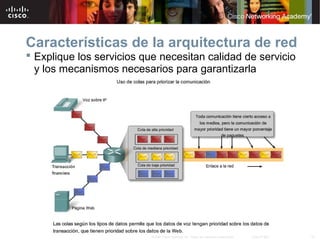 15© 2007 Cisco Systems, Inc. Todos los derechos reservados. Cisco Public
Características de la arquitectura de red
 Explique los servicios que necesitan calidad de servicio
y los mecanismos necesarios para garantizarla
 