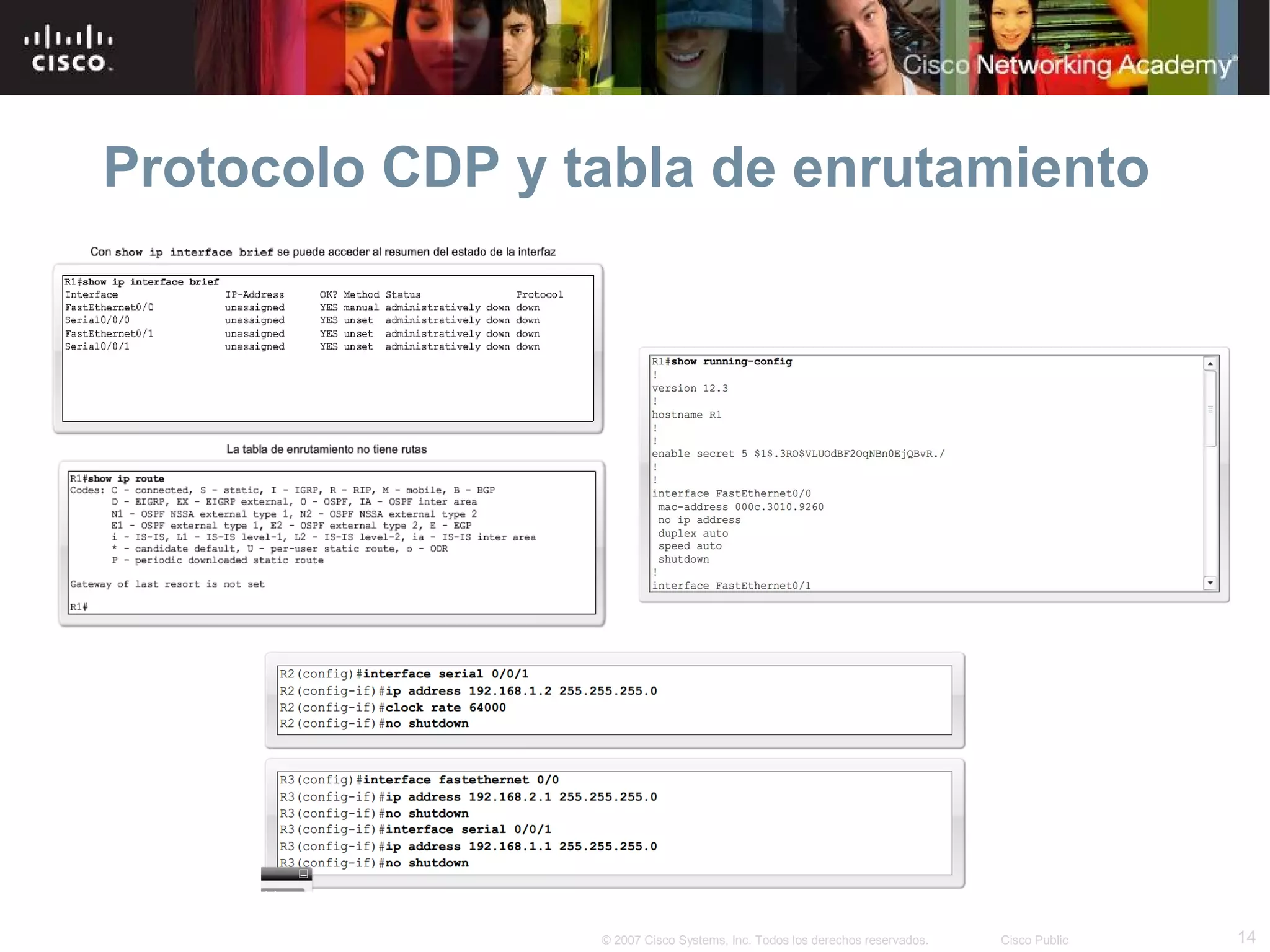 Protocolo CDP y tabla de enrutamiento

© 2007 Cisco Systems, Inc. Todos los derechos reservados.

Cisco Public

14

 
