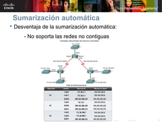 Sumarización automática
 Desventaja de la sumarización automática:
     - No soporta las redes no contiguas




                          © 2007 Cisco Systems, Inc. Todos los derechos reservados.   Cisco Public   22
 