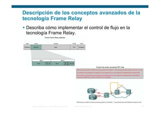 Descripción de los conceptos avanzados de la
tecnología Frame Relay
 Describa cómo implementar el control de flujo en la
 tecnología Frame Relay.




   © 2006 Cisco Systems, Inc. Todos los derechos reservados.   Información pública de Cisco   23
 