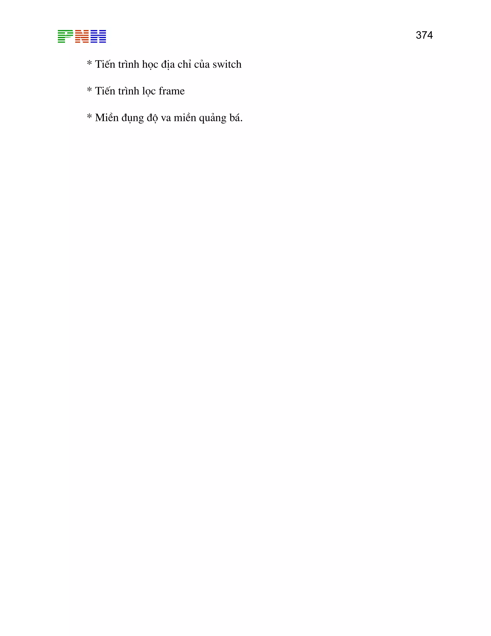 374

* TiÕn tr×nh häc ®Þa chØ cña switch
* TiÕn tr×nh läc frame
* MiÒn ®ông ®é va miÒn qu¶ng b¸.

 