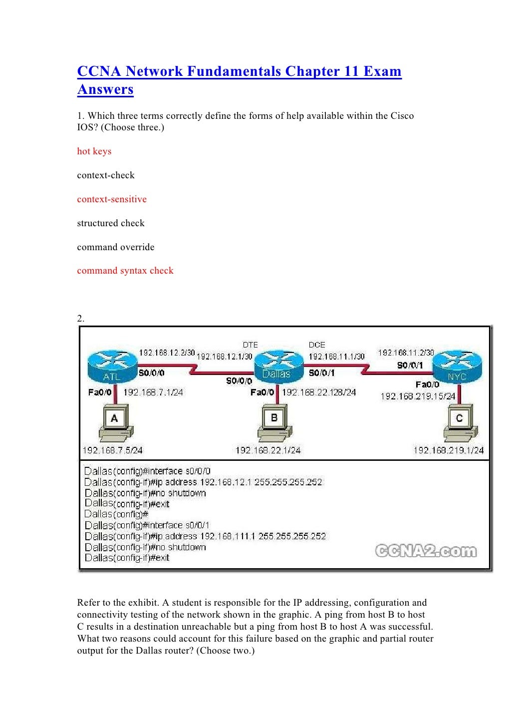 Ccna network fundamentals chapter 11 exam answers