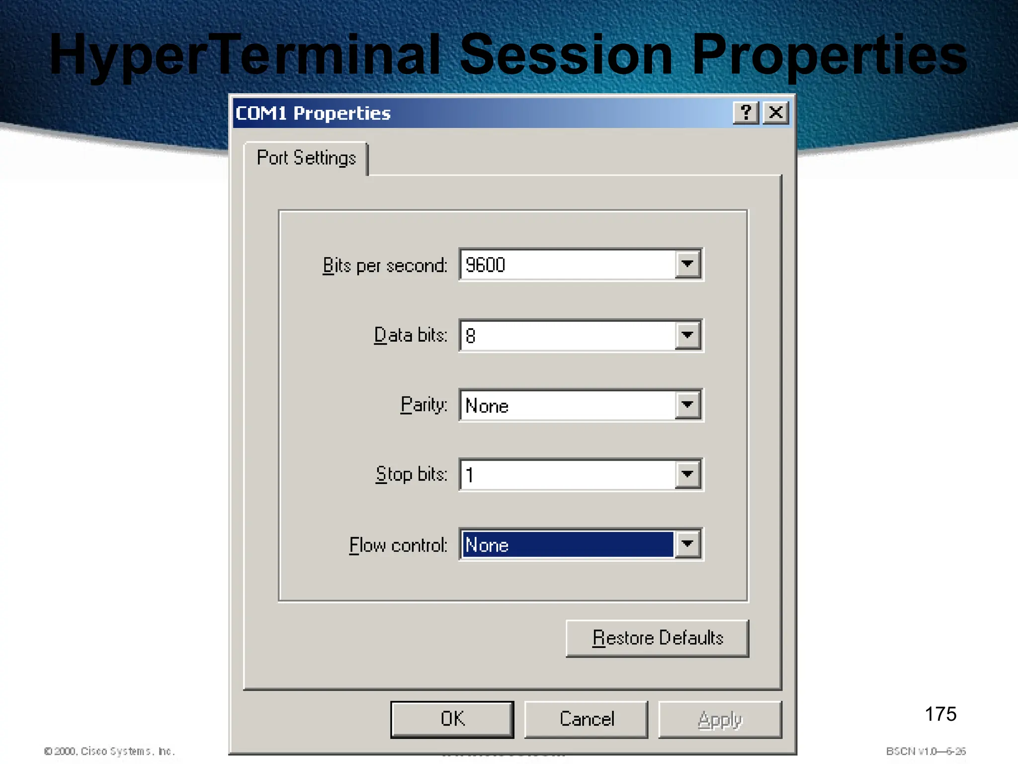 175
HyperTerminal Session Properties
 