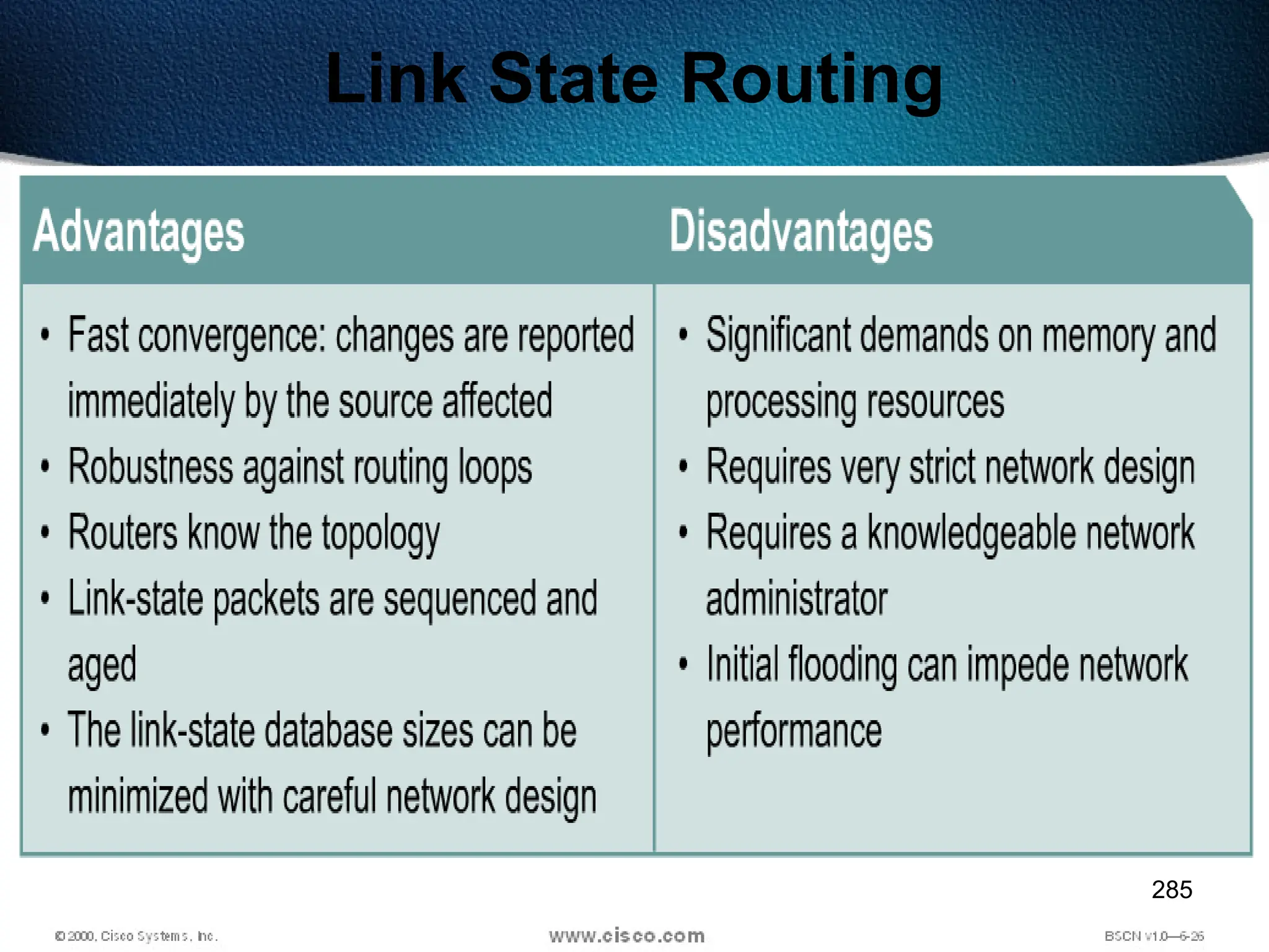285
Link State Routing
 