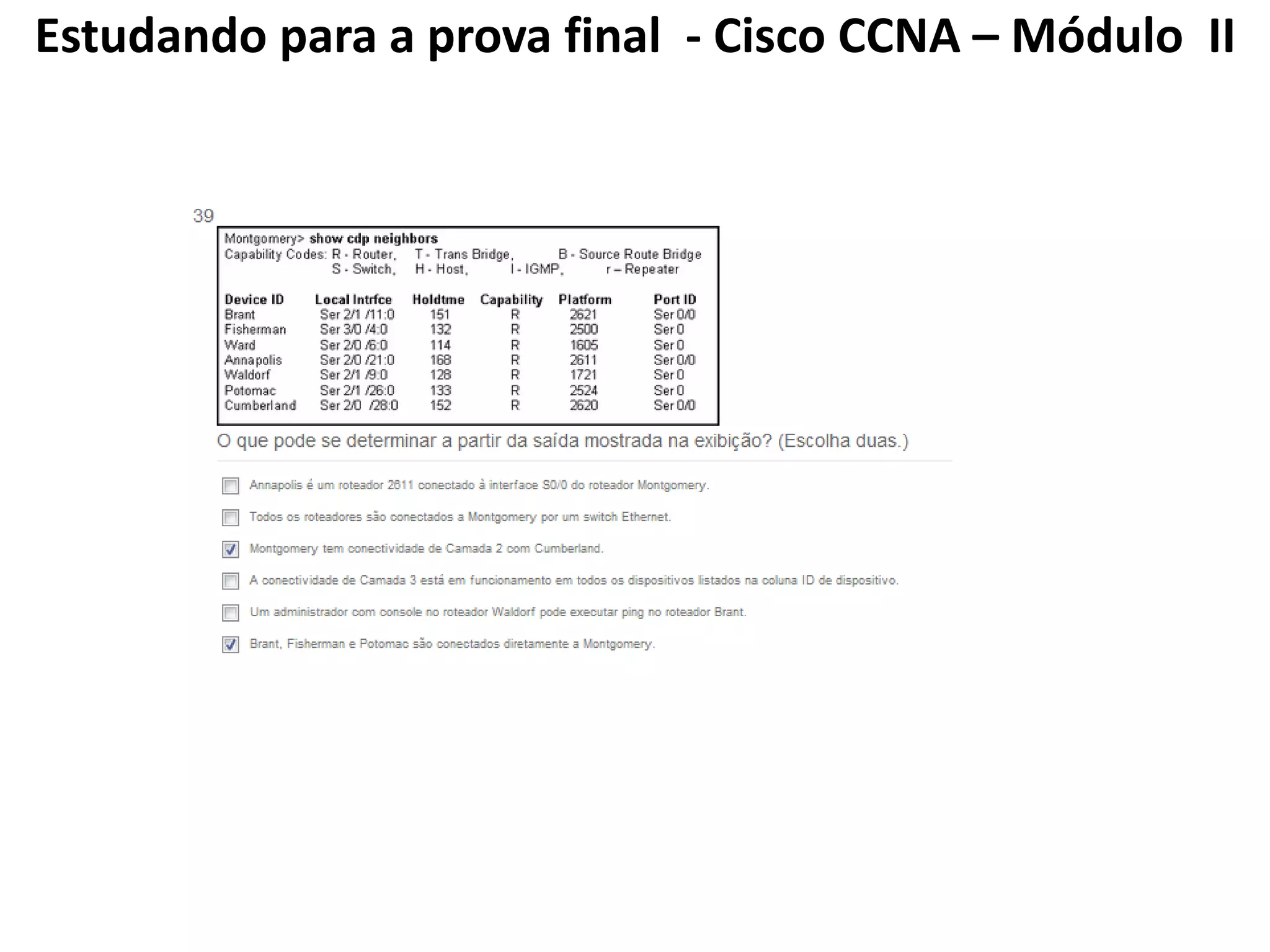 Estudando para a prova final - Cisco CCNA – Módulo II
 