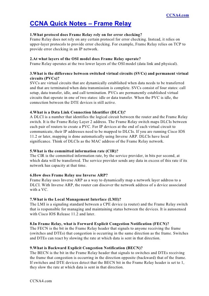 Ccna Quick Notes Frame Relay