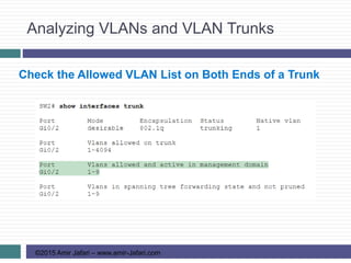 Analyzing VLANs and VLAN Trunks
©2015 Amir Jafari – www.amir-Jafari.com
Check the Allowed VLAN List on Both Ends of a Trunk
 