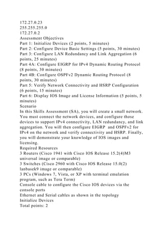CCNA Scaling NetworksSA Exam CCNA Scaling NetworksSkills .docx - G Router Multiplex Initializing
