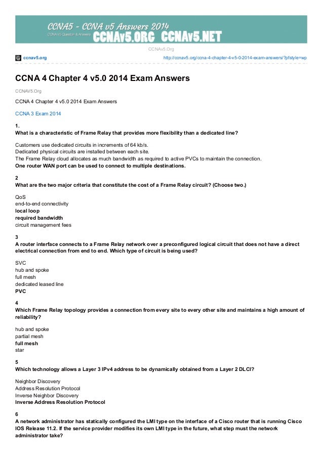 Ccna 4 Chapter 4 Exam Answers