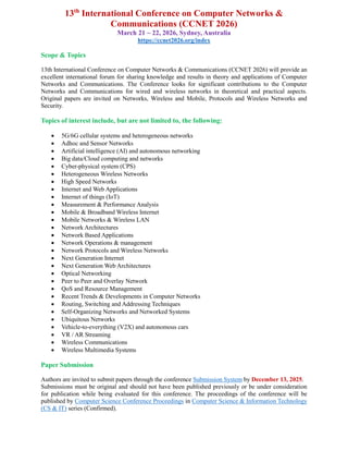 13th International Conference on Computer Networks & Communications ...
