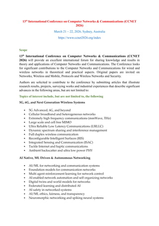 Call for Papers - 13th International Conference on Computer Networks ...