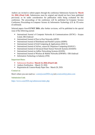 Call for Papers - 13th International Conference on Computer Networks ...