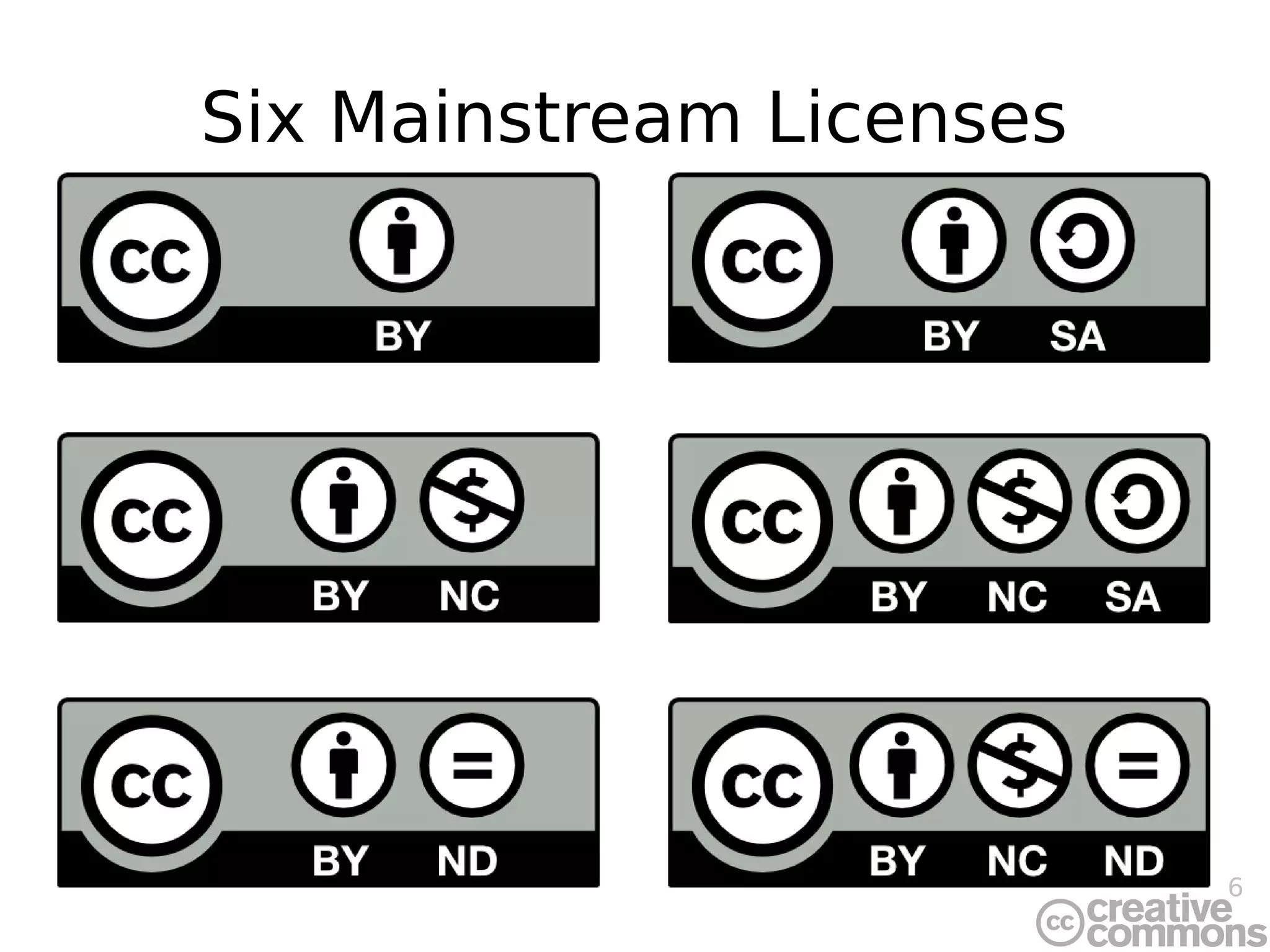 6
Six Mainstream Licenses
 