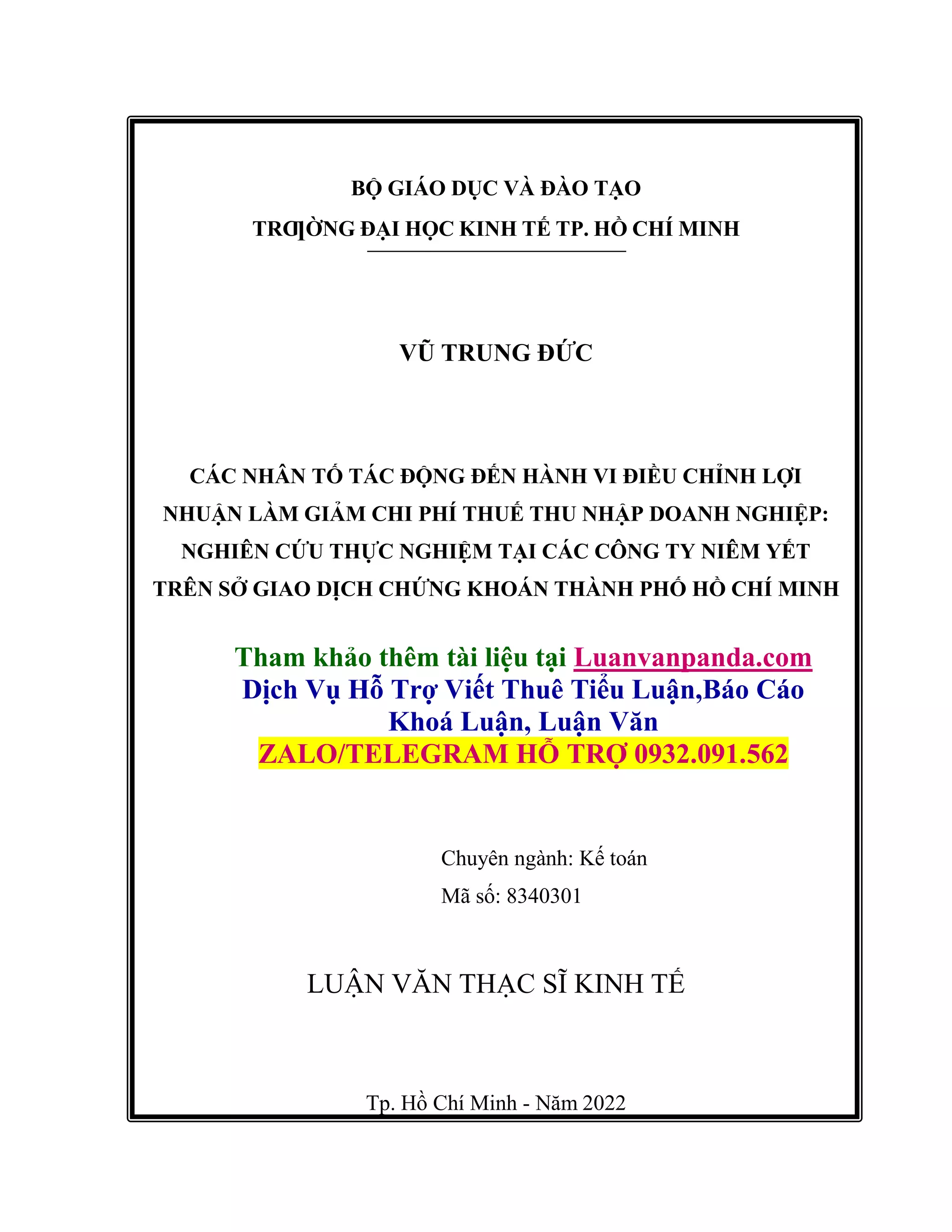 Các Nhân Tố Tác Động Đến Hành Vi Điều Chỉnh Lợi Nhuận Làm Giảm Chi Phí Thuế  Thu Nhập Doanh Nghiệp | DOCX