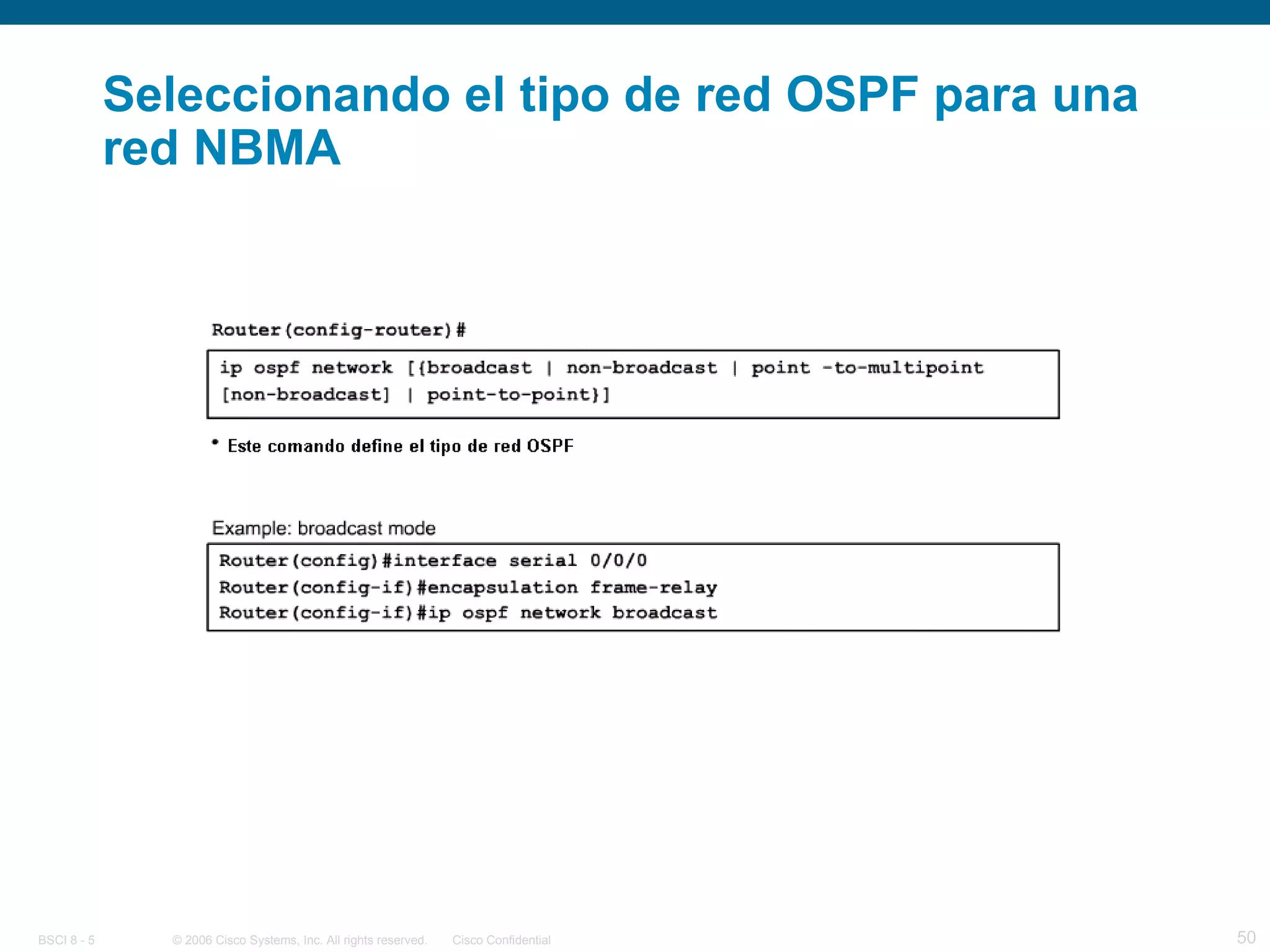 Seleccionando el tipo de red OSPF para una red NBMA 