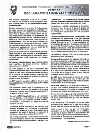 Déclaration CGT CCNT66 Négociation 14 janvier 2015