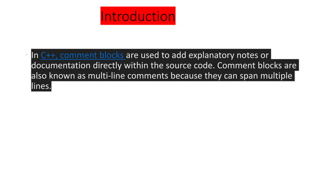C++ comment Block In C++Programming Pdf | PPT