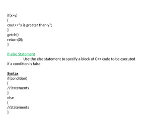 C++ CONTROL STRUCTURES - IF & LOOPS STMT | PPTX