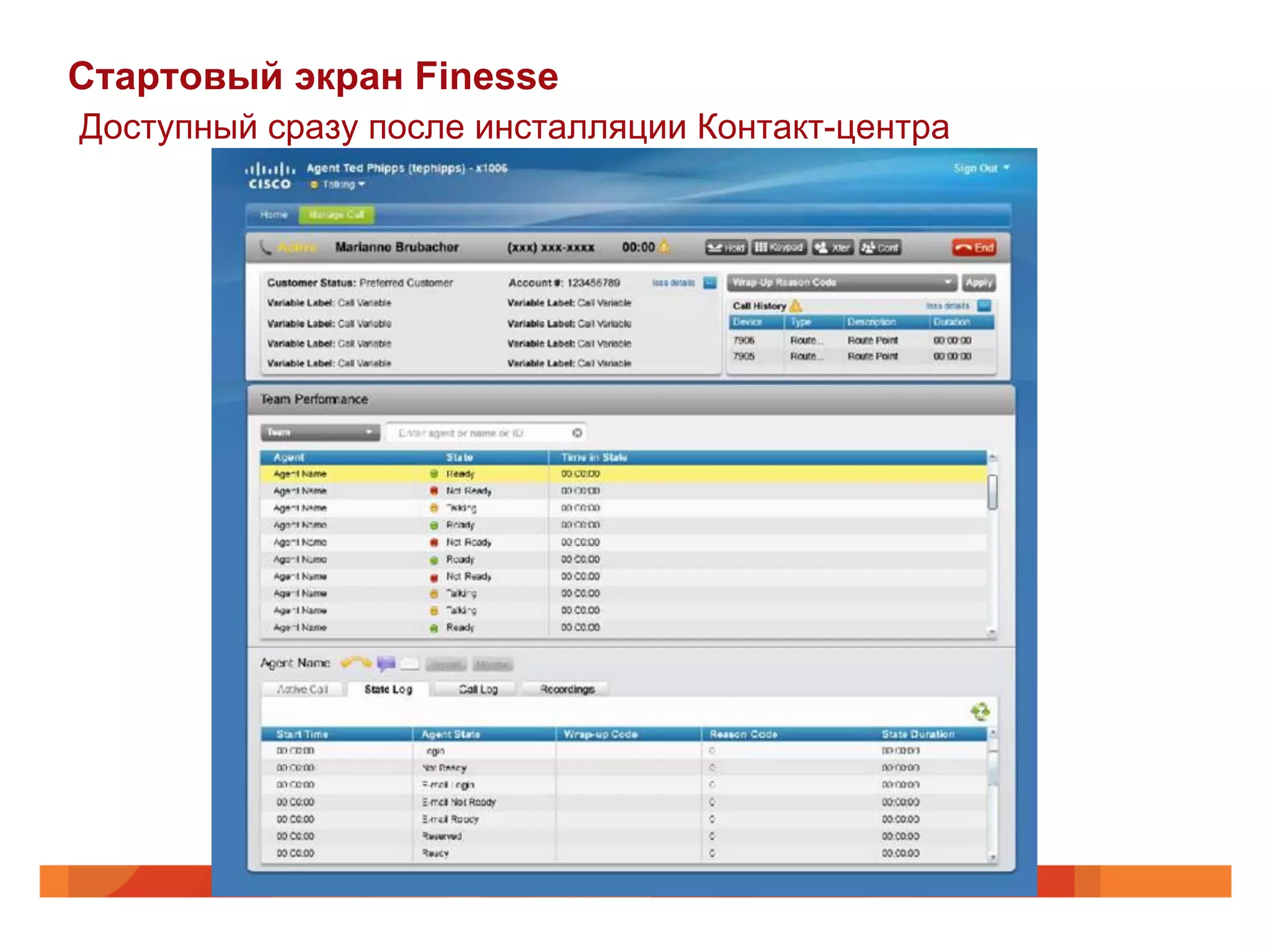 Стартовый экран Finesse
Доступный сразу после инсталляции Контакт-центра
 