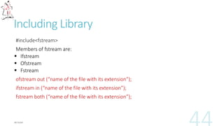 Getline
Getline (name of ifstream , name of string,stopping character);
Ex:
getline(index,text,'|');
 