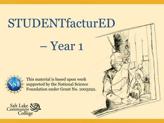 STUDENTfacturED – Year 1 This material is based upon work supported by the National Science Foundation under Grant No. 1003292. 