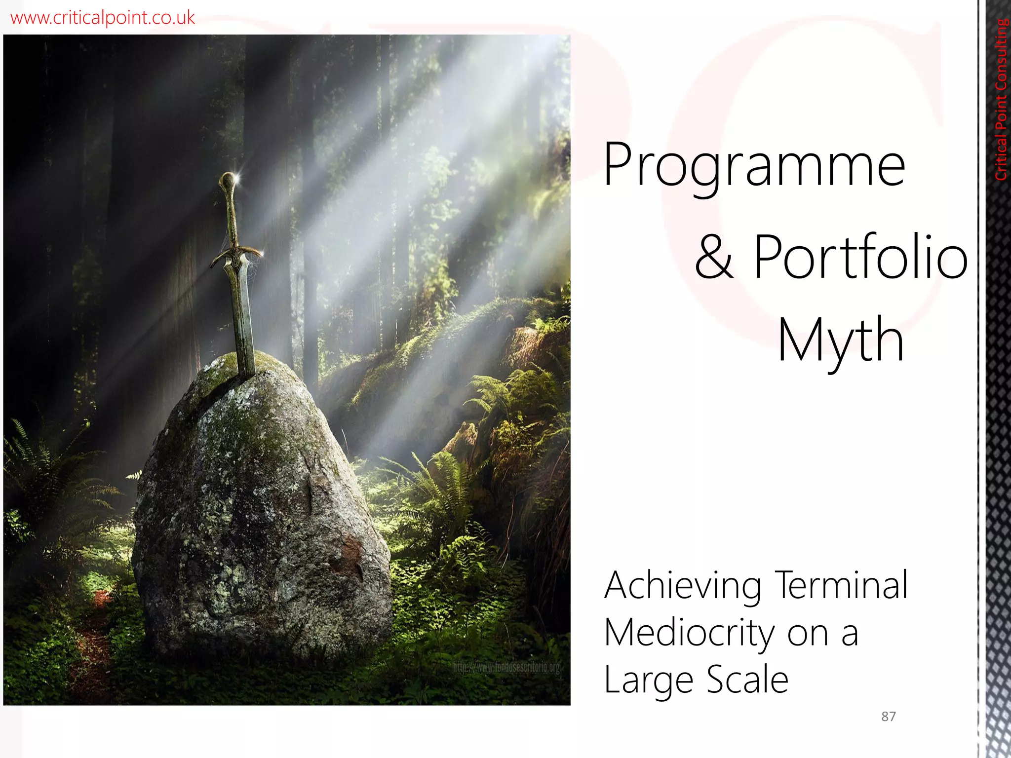 www.criticalpoint.co.uk
Programme
& Portfolio
Myth
CriticalPointConsulting
Achieving Terminal
Mediocrity on a
Large Scale
87
 