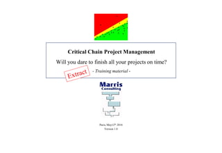 Critical Chain Project Management
Will you dare to finish all your projects on time?
- Training material -
Paris, May12th 2016
Version 1.0
 