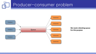 Producer-consumer problem
We need a blocking queue
For this purpose
 