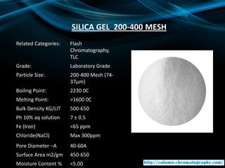 Chromatographic Silica Gel 60A, 40-63µm, Pharmaceutical Grade -  Manufactured to pharmaceutical use standards including tighter particle  size distribution and GMP quality control standards.