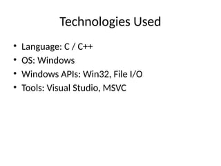 Windows File System Monitoring Tool Using C and C++ | PPTX
