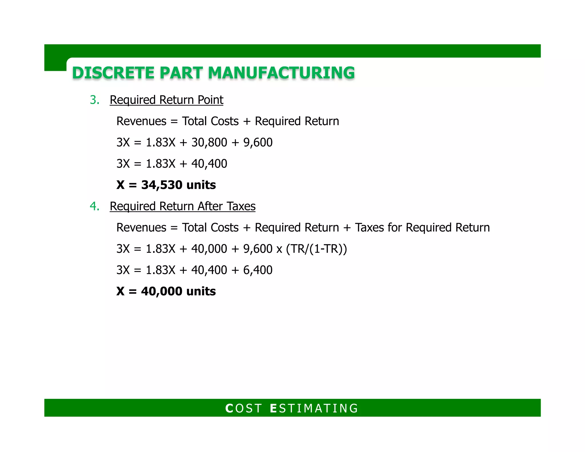 DISCRETE PART MANUFACTURINGDISCRETE PART MANUFACTURING
C O S T E S T I M AT I N G
 