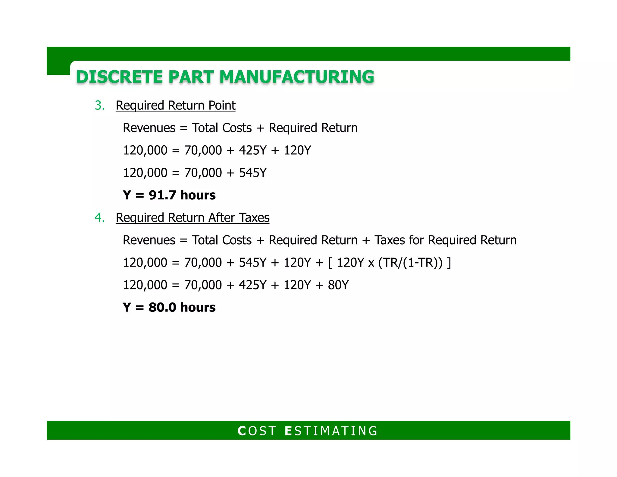 DISCRETE PART MANUFACTURINGDISCRETE PART MANUFACTURING
C O S T E S T I M AT I N G
 