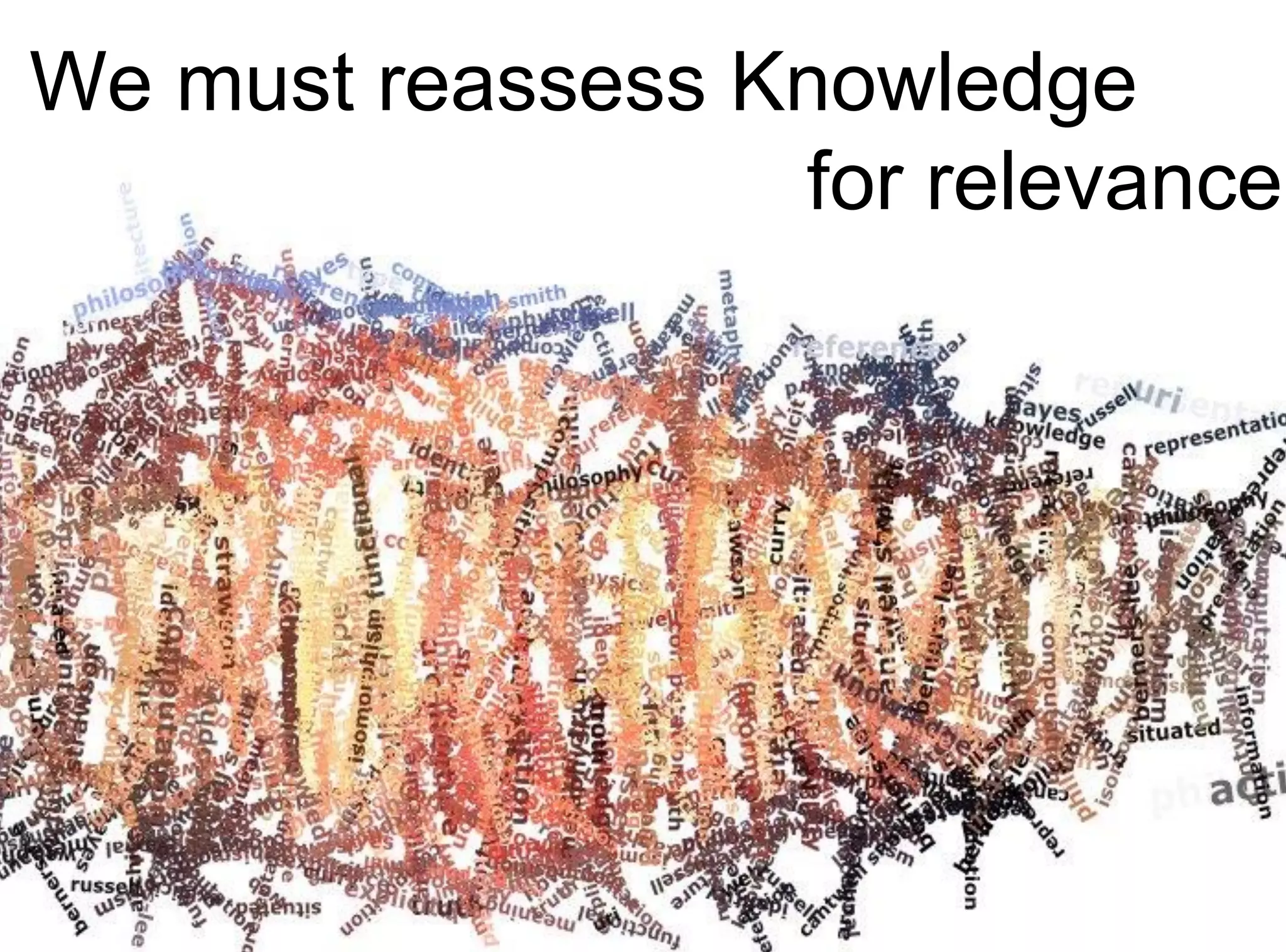 We must reassess Knowledge
for relevance
 