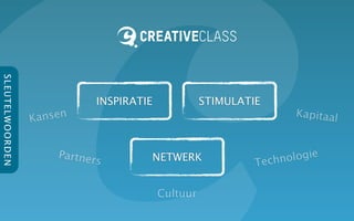 SL EUT EL W OOR DEN




                                  INSPIRATIE             STIMULATIE
                        nsen                                                 Kapitaal
                      Ka


                          Partne
                                 rs        NETWERK                    e chno logie
                                                                  T

                                               Cultuur
 