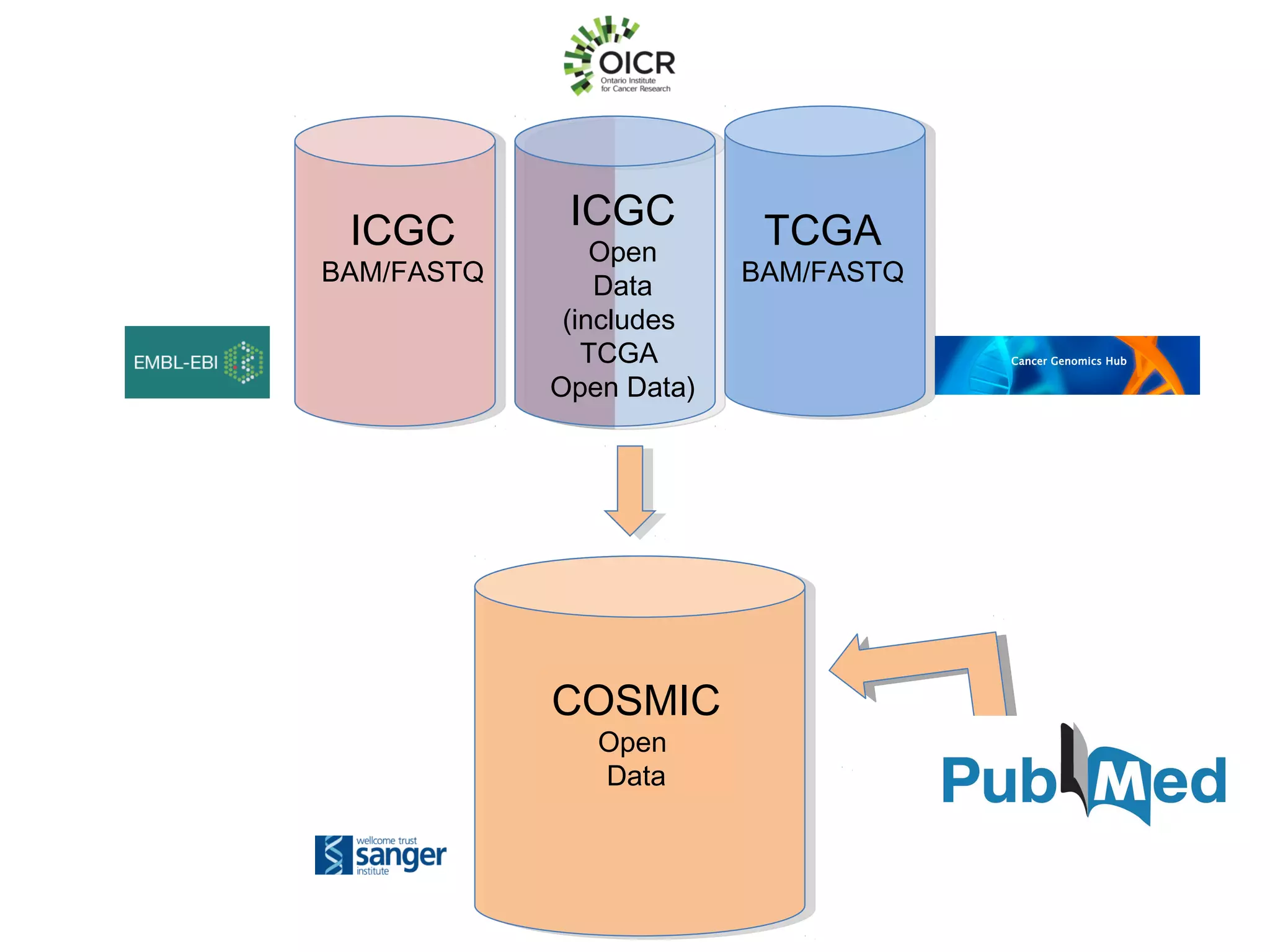 ICGC

BAM/FASTQ

ICGC

Open
Data
(includes
TCGA
Open Data)

COSMIC
Open
Data

TCGA

BAM/FASTQ

 