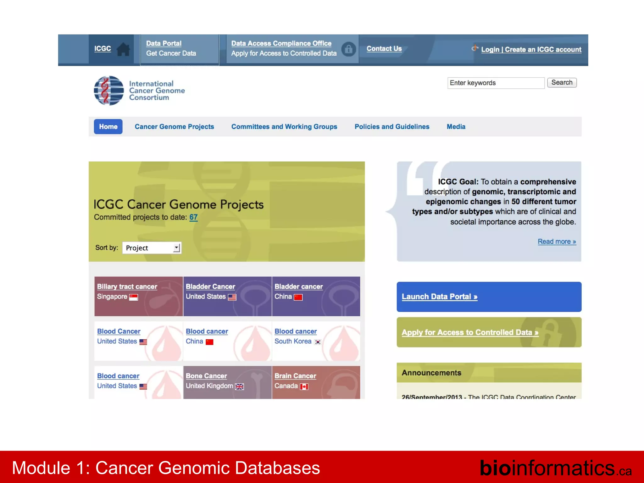 Module 1: Cancer Genomic Databases

bioinformatics.ca

 
