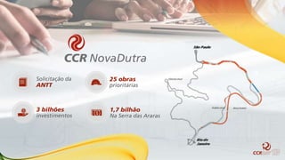investimentos
3 bilhões
prioritárias
25 obrasSolicitação da
ANTT
Na Serra das Araras
1,7 bilhão
 