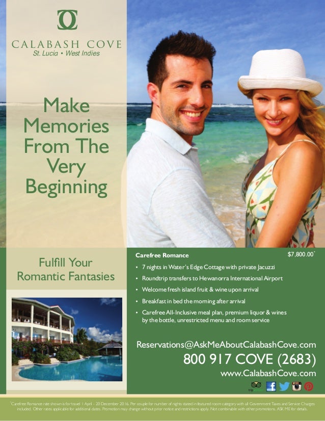 saint lucia honeymoon packages 2016 calabash cove resort spa honeymoon vacation promo flyer