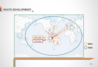 First routes 
MSIA 
NQIA 
Mexico 
Venezuela 
Colombia 
Peru 
Brazil 
Madrid 
(Spain) 
Quito 
(Ecuador) 
New routes 
Amsterdam 
(Netherlands) 
New York 
(USA) 
Buenos 
Aires 
(Argentina) 
Fort 
Lauderdale 
(USA) 
ROUTE DEVELOPMENT 
130 
 